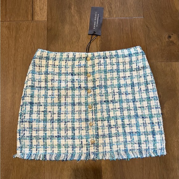 SANS SOUCI Tweed Frayed Mini Skirt NWT - Picture 2 of 9